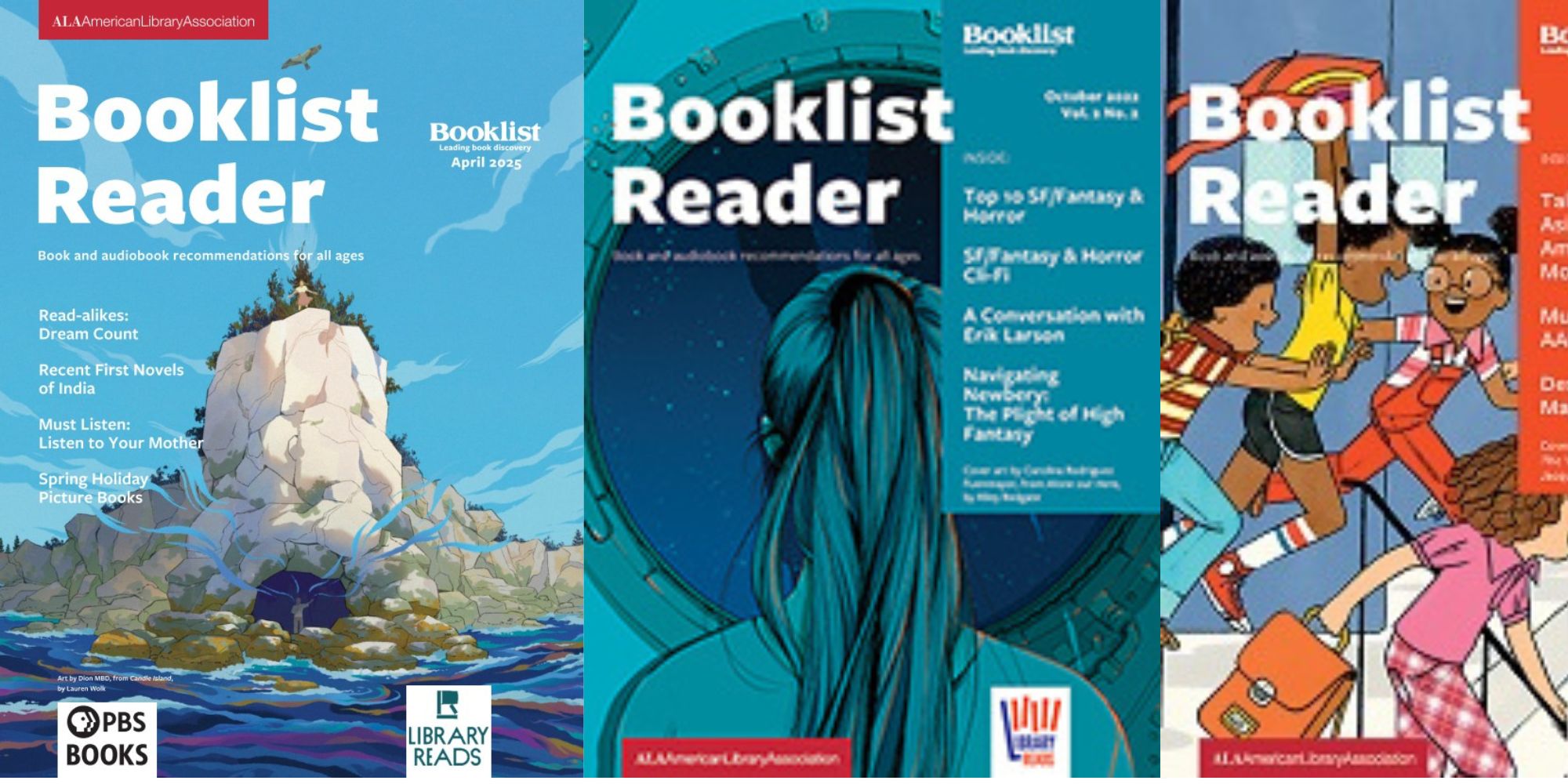 Booklist Reader - the cover of 3 issues