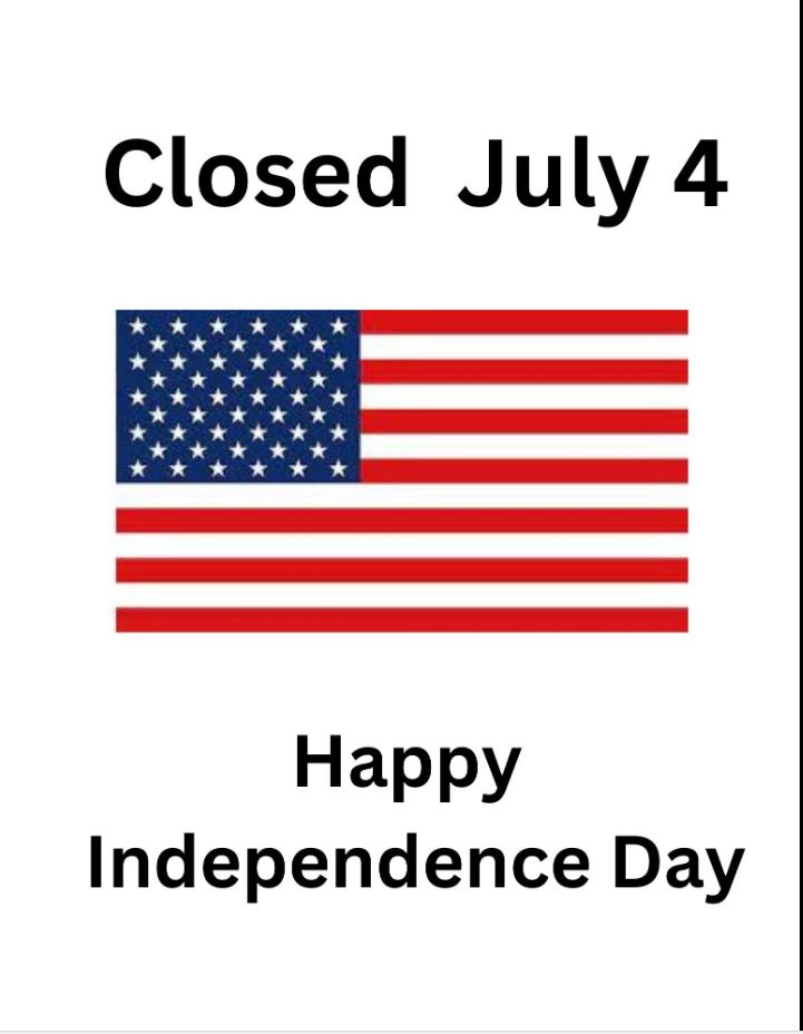 American flag with text saying library is closed July 4.