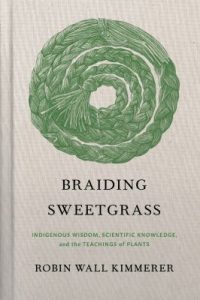he image is the cover of a book. The background is a textured, light gray material that resembles woven fabric. Dominating the upper portion of the cover is a large, green illustration of a braid arranged in a circular pattern. It appears intricately designed, giving the impression of repeated overlapping strands, creating a spiral-like effect. Below the illustration, centered text is present. The title 