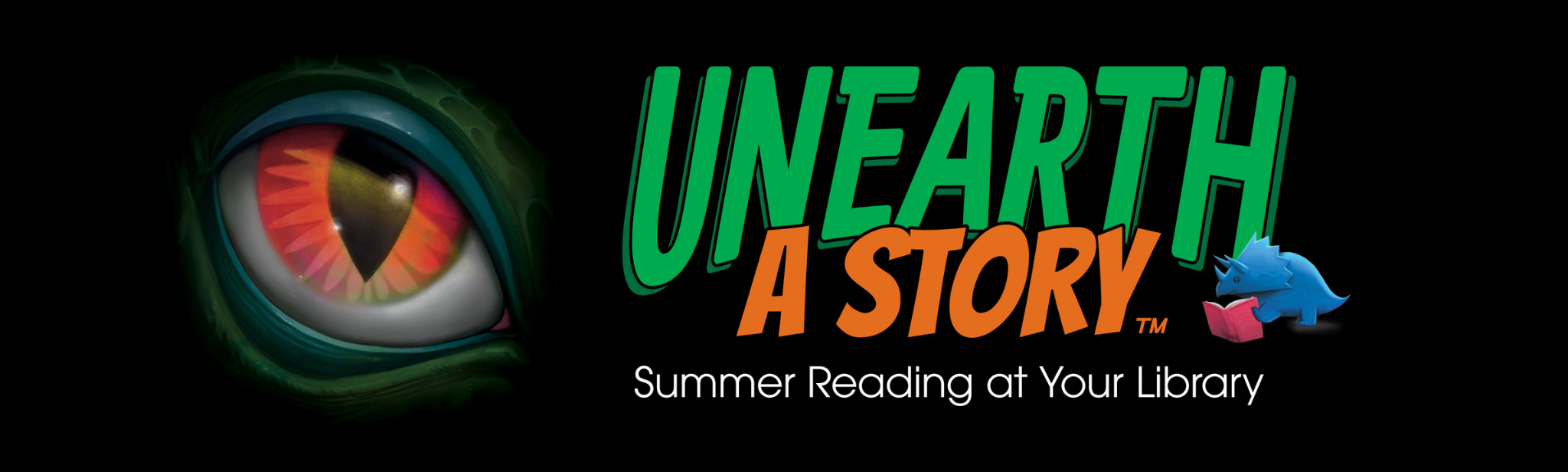 A colorful illustration with a reptilian eye and the text 